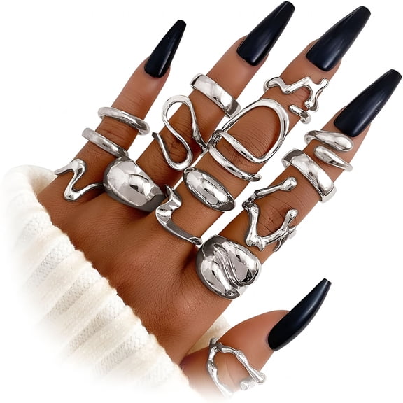 DESIGNICE Gold Chunky Rings Set for Women 14K Gold Plated Thick Dome Stackable Open Rings Trendy Dainty Minimalist Jewelry Gifts
