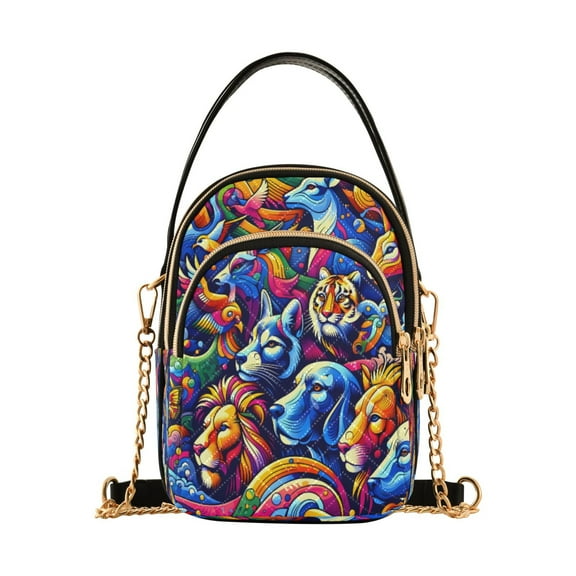ALAZA Chain Crossbody Bags for Women Animal Dog and Lion Shoulder Handbag Phone Purse
