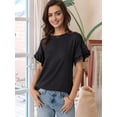 thumbnail image 4 of Hauts à Manches Courtes pour Femmes T-Shirts d'Été Décontractés à Volants Col Ras du Cou Blouse Mode Noir P, 4 of 9
