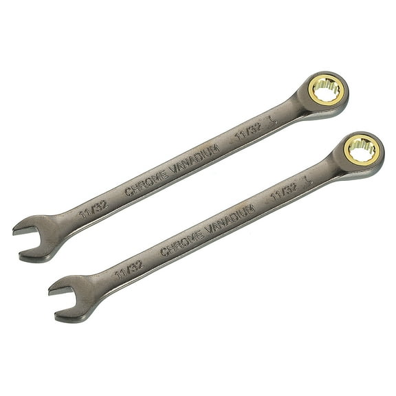 Uxcell 2pcs 11/32" Ratcheting Combination Wrench SAE 90 Teeth 12 PT Ratchet Spanner