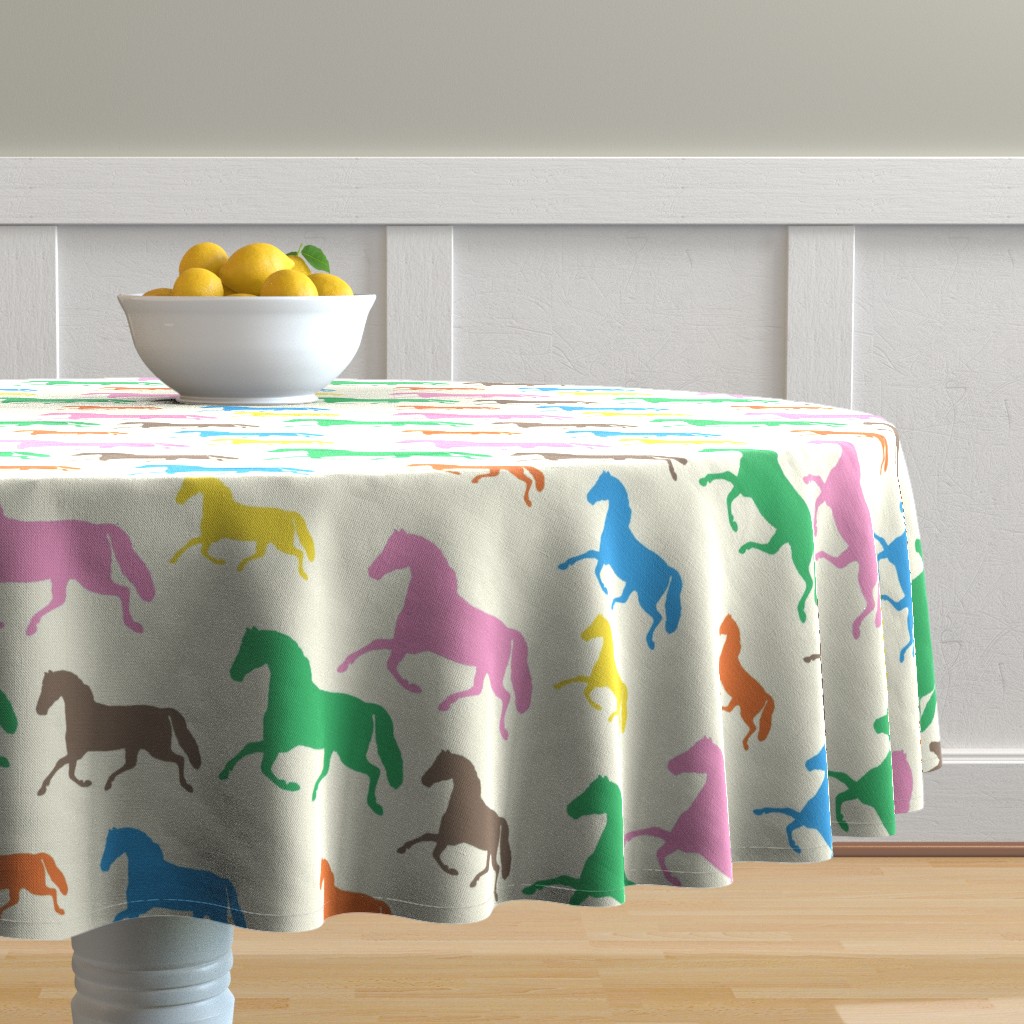 Round Tablecloth Colorful Horse Equestrian Decor Rainbow Kids Room