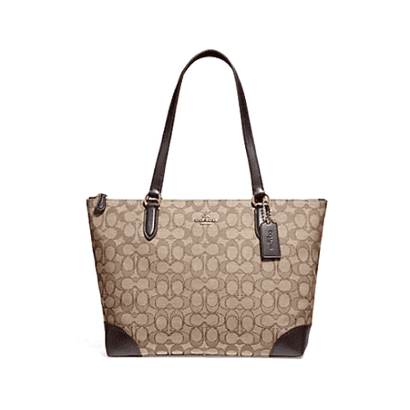 NEW WOMEN'S COACH (F29958) SIGNATURE KHAKI BROWN ZIP TOP TOTE BAG (Best Ladies Handbag Brands In India)