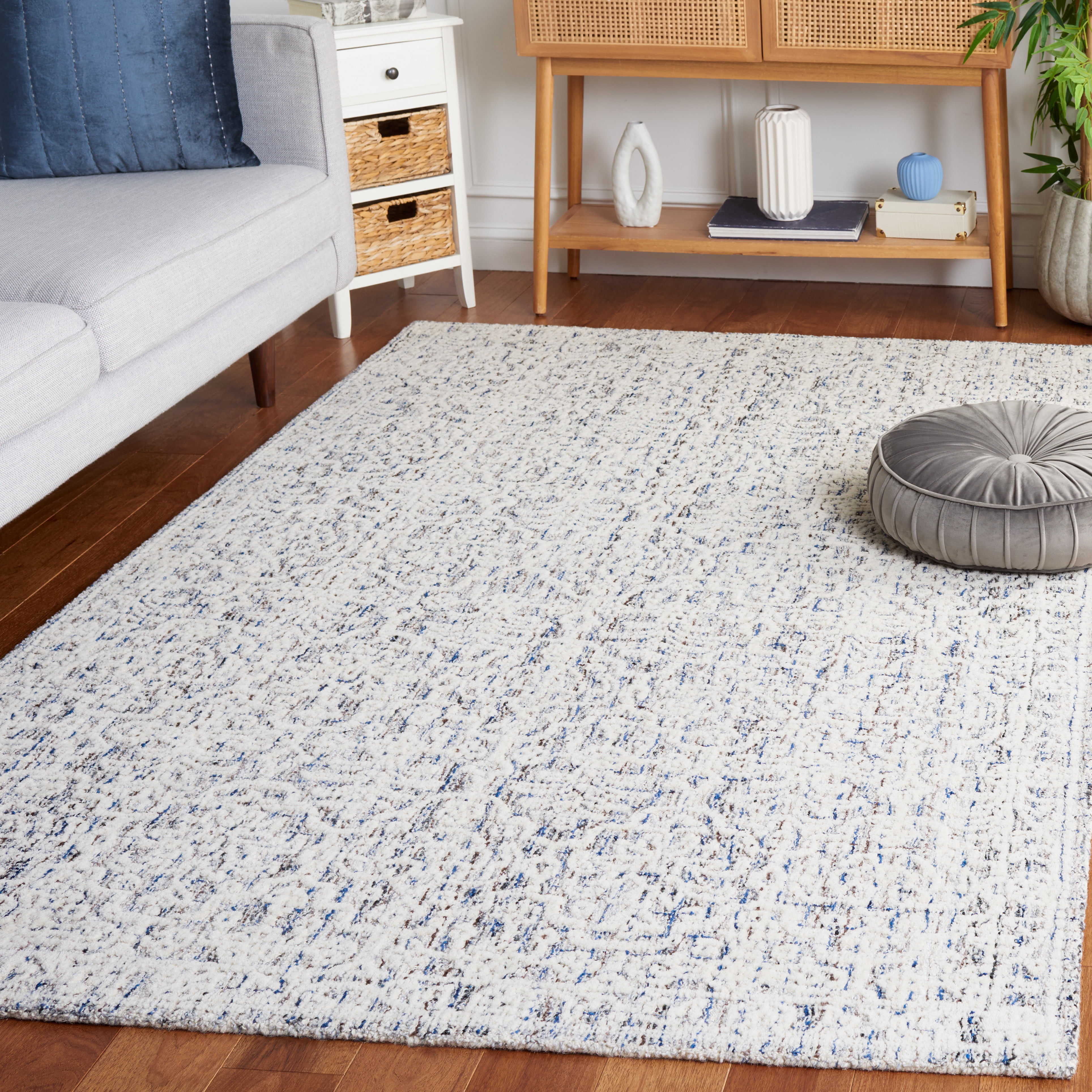 SAFAVIEH Ebony Adalyn Abstract Area Rug, Blue/Ivory, 6' x 6' Square