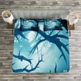 thumbnail image 3 of Ambesonne Animal Quilted Bedspread Set 3 Pcs, Night Forest Halloween, Queen Size, Navy White, 3 of 3