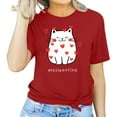 thumbnail image 2 of Babysbule Womens Tops, Adult's Valentine's Day Round Neck Cat Print T-shirt, 2 of 4