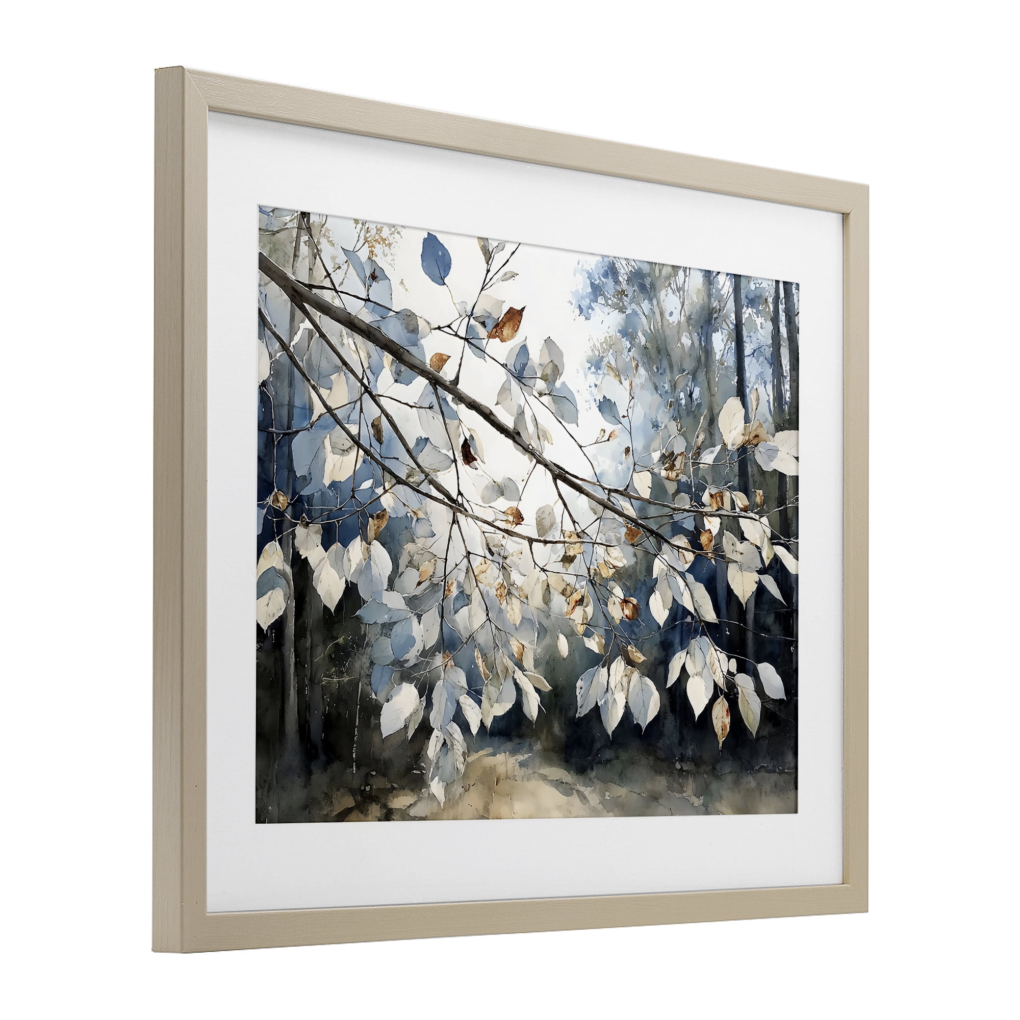 Stupell Industries Blue Fall Branch Leaves Birch Framed Print Under Glass, design by Franklyn Gregory