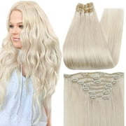 Full Shine Clip in Hair Extensions Human Hair Double Weft 14 inch Straight Remy Hair Extensions Platinum Blonde Hair Extensions 7 Pcs 100g