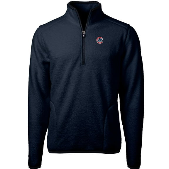 Men's Cutter & Buck Navy Chicago Cubs Cascade Eco Sherpa Fleece Quarter-Zip Pullover Jacket