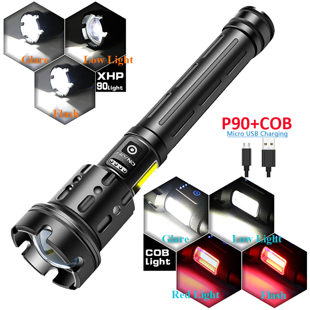 7 Mode Light P90+COB 90000 lumens Powerful Flashlight Rechargeable Waterproof Searchlight P90&COB Super Bright Led Flashlight USB Zoom Torch P90&COB Best New(Battery Not Included) - image 1 of 9