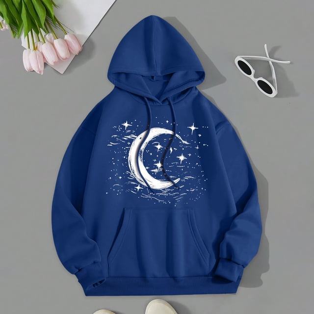 TINZ Sweat à Capuche Décontracté Automne/hiver pour Femmes, Imprimé Lune, Sport, 3TG