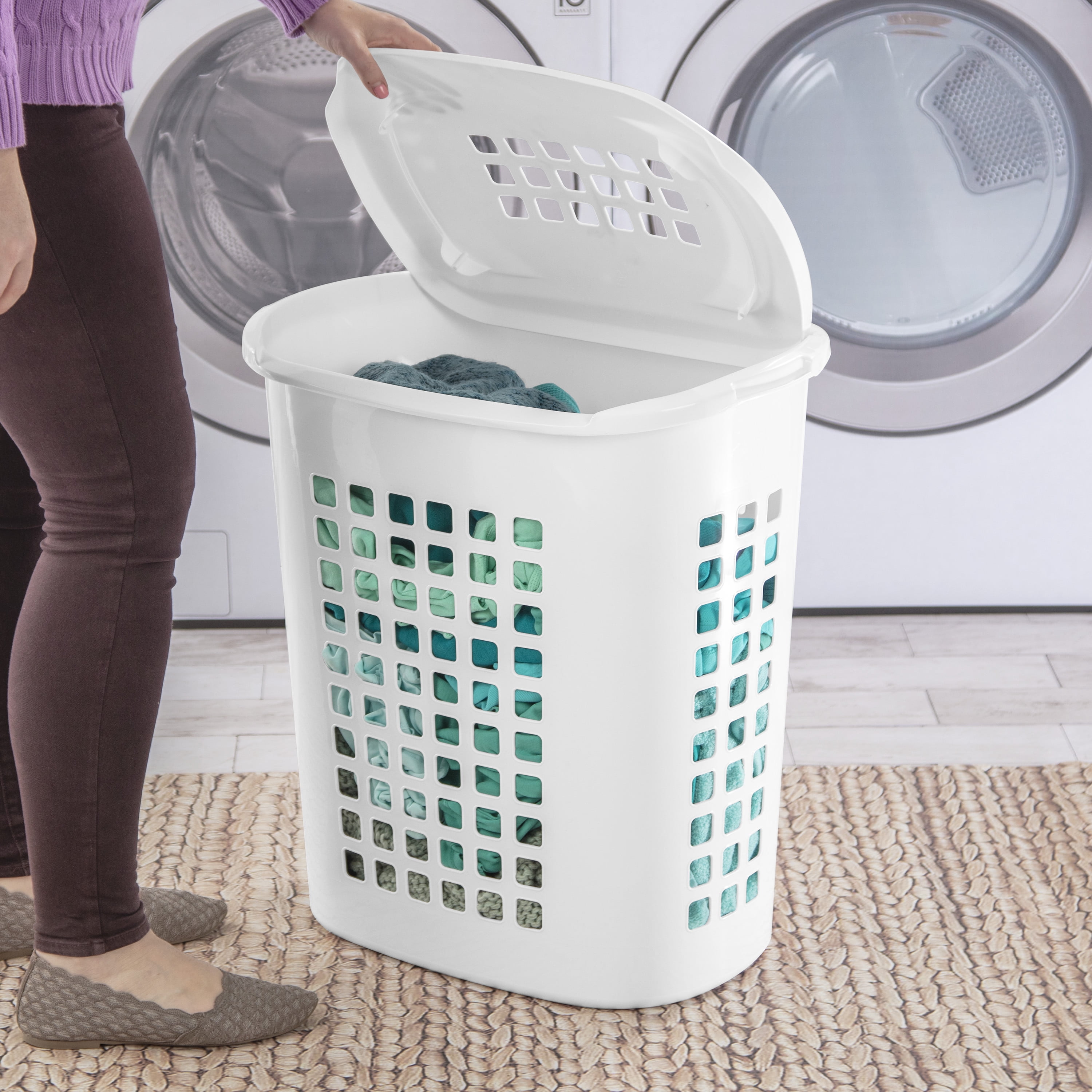 Sterilite White Laundry Hamper With Lift-Top, Wheels, and Pull Handle, –  Tuesday Morning