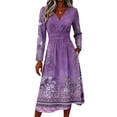 thumbnail image 4 of BOMYJESK Summer Dresses for Women Wrap Crossover V Neck Lightweight Breathable Midi Dress Flowy Ruched Trendy Casual Office Dress Purple XL, 4 of 5