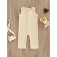thumbnail image 2 of Chollius Infant Baby Girls Boys Summer Waffle Romper Solid Color Round Neck Sleeveless Button-down Jumpsuit, 2 of 8