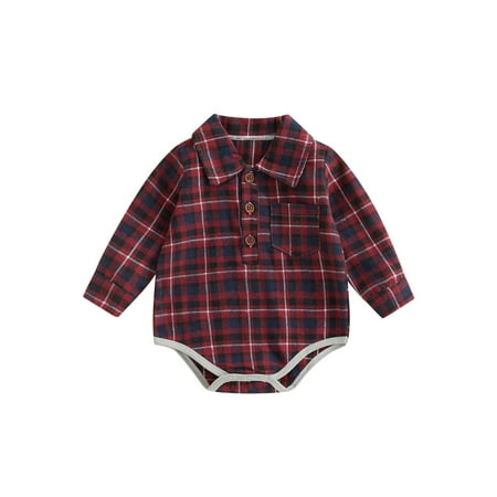 

4 Colors Autumn Gentlemen Baby Boys Romper Outwear 0-24M Plaid Printed Long Sleeve Turn Down Collar Pocket Jumpsuit