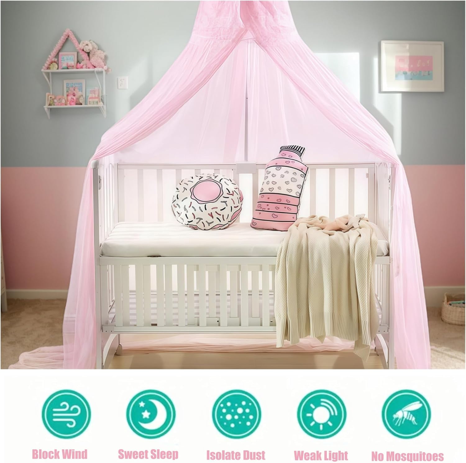 Baby Crib Bed Mosquito Net:Crib Canopy, Princess Bed Canopy, 2025 New 50D Breathable Mesh Crib Tent, Mosquito Net for Canopy Bed Curtains Baby Toddler Bedroom Decoration Accessories