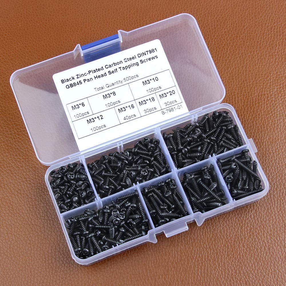 360-Piece Self-Tapping Metal Screw Assortment – Cross Head Pan Head, Carbon Steel, Zinc-Plated, With Storage Case And Screwdriver