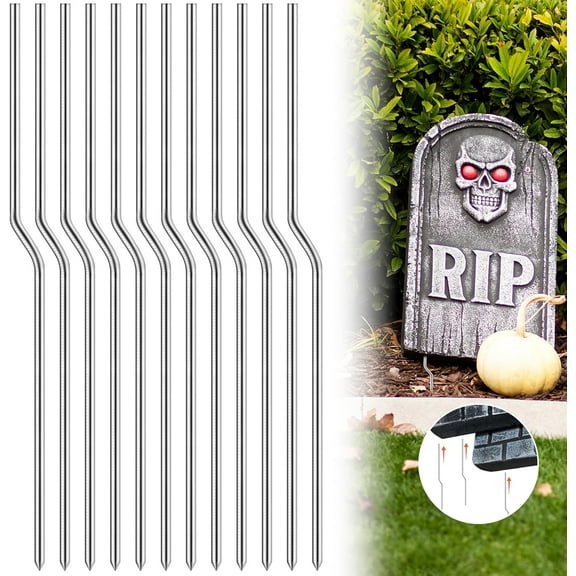 12 Pcs Heavy Duty Foam Graveyard Sign Holders - 8.1" Metal Tombstone Stakes for Halloween Lawn Decoration