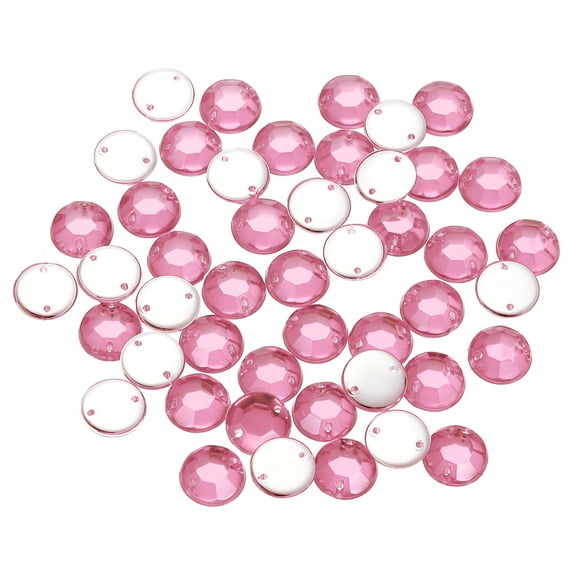 100Pack Flat Back Sew on Rhinestones Beads, 10mm Crystal Round Gems, Pink