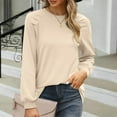 thumbnail image 2 of Holzkary Women's Crewneck Sweatshirts Lightweight Long Sleeve Tunic Tops Cute Pullover Shirts Women's Casual European and American Round Neck Bubble Sleeve Pullover Solid Color Loose Hoodie Khaki Xxl, 2 of 8