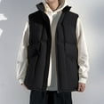 thumbnail image 2 of LpwkSSA Men's Quilted Puffer Vest Full Zip Up With Zippered Pockets Stand Collar Lightweight Causal Sleeveless Jacket Warmth Fall Winter Menswear Tops Black M, 2 of 7