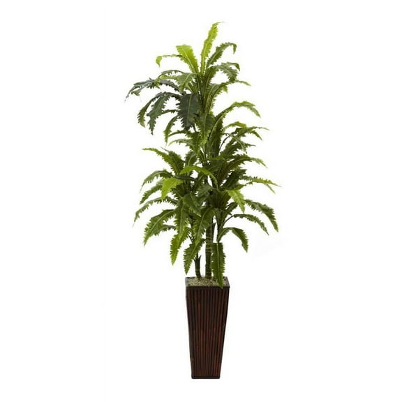 Nearly Natural 55" Marginatum Artificial Plant with Bamboo Planter, Green