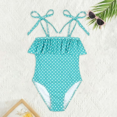 YMNXA Big Kids Girls Swimsuits Sleeveless Flower Print Bikinis Comfortable Fashion Swimwear For Holiday Vacation Beach Sky Blue 12-18 Months