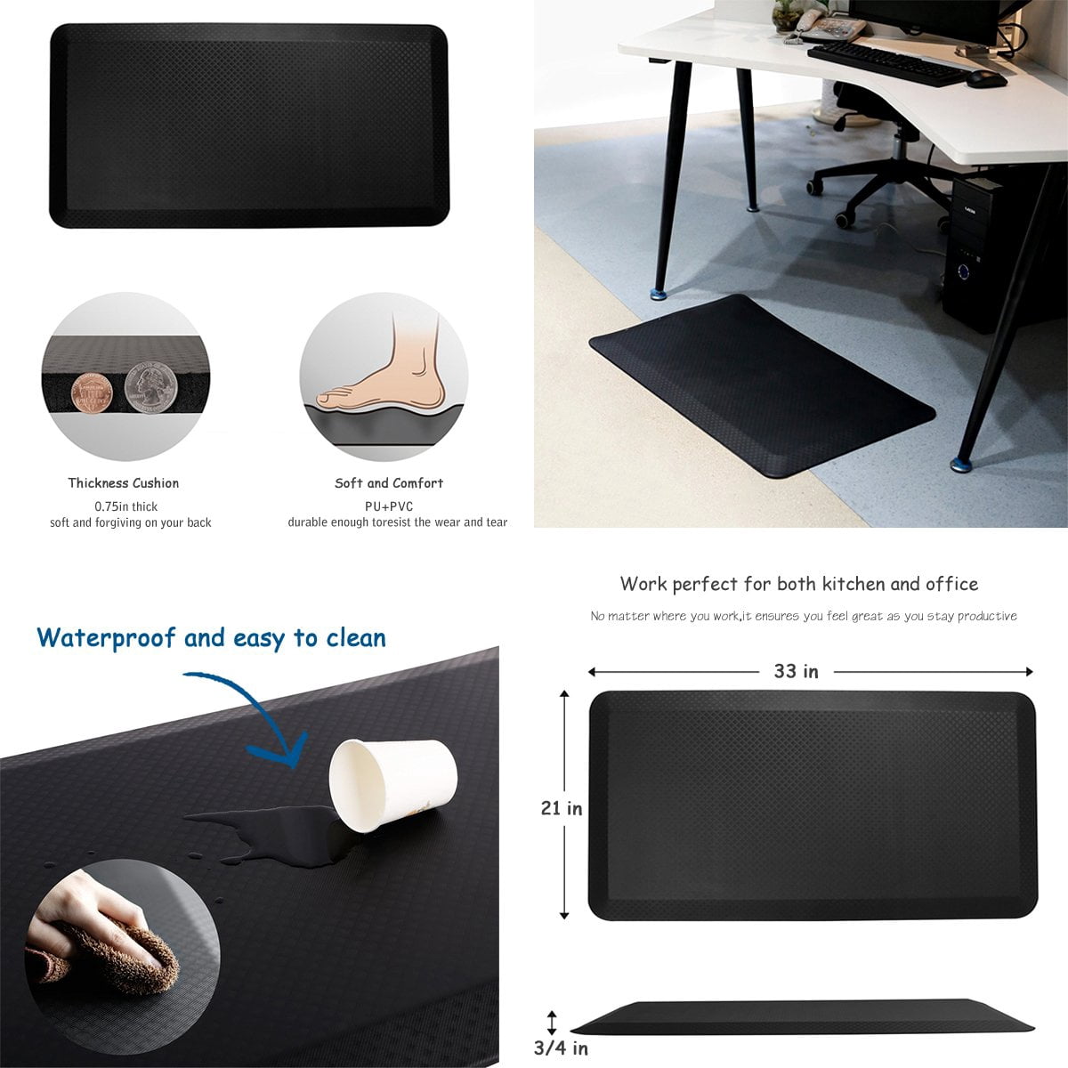 36" Height Adjustable Standing Desk Convert Sit Stand Dual Monitor and Laptop Riser Workstation with Anti-Fatigue Mat