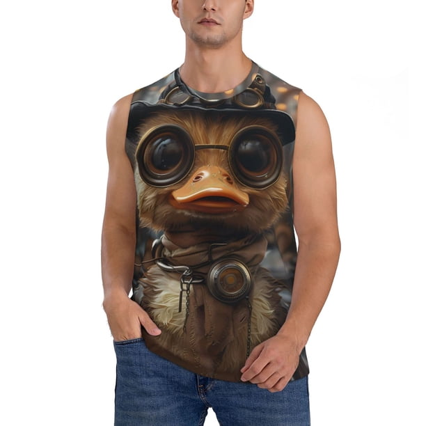 Fotbe Vintage Gentleman Duck Men's Camiseta sin Mangas Estampada para Hombres, Playera Casual para Gimnasio, Entrenamiento, Playa-XX-Large
