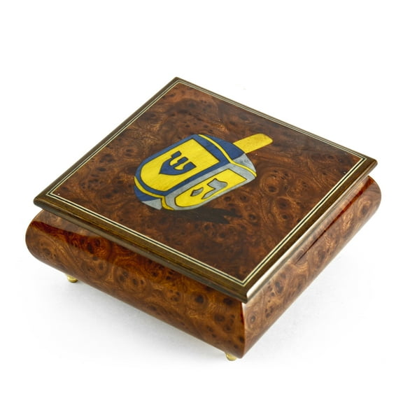 Traditional 30 Note Jewish Dreidel Wood Inlay Musical Jewelry Box - My Way