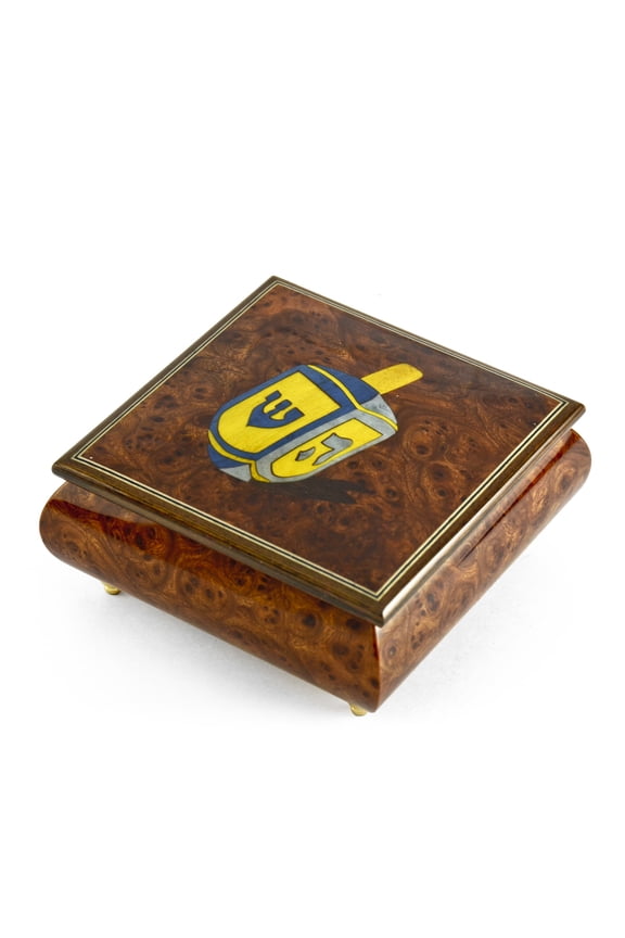 Traditional 30 Note Jewish Dreidel Wood Inlay Musical Jewelry Box - Beauty and the Beast