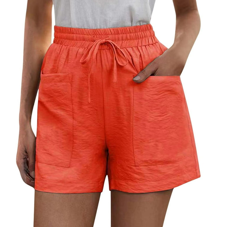 KaLI_store Workout Shorts Women's Running Shorts with Zip Pockets High  Waisted Workout Gym Shorts for Women with Liner Orange,XXL