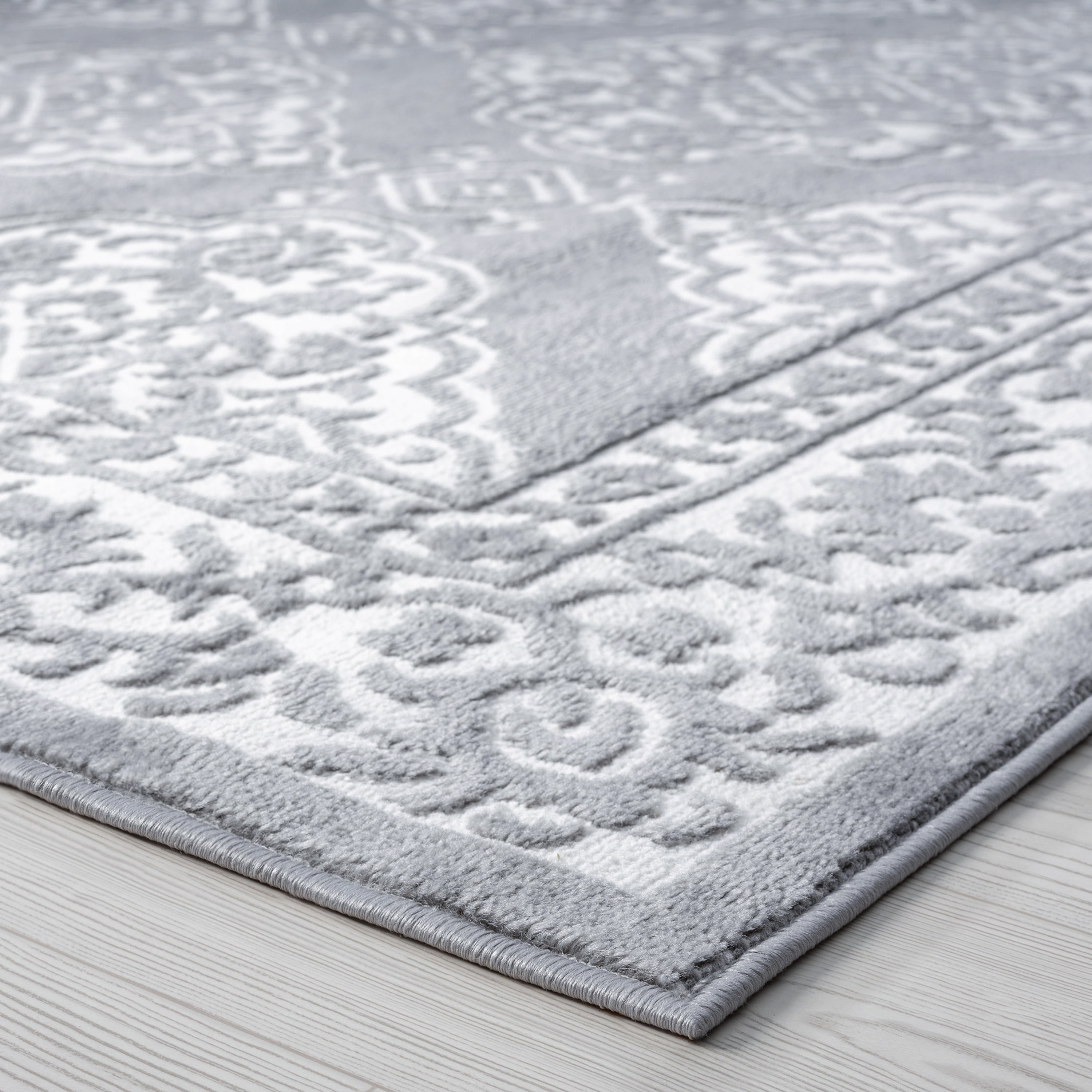 Transitional 9x12 Area Rug (8'10'' x 12'2'') Floral Gray, White Living Room Easy to Clean