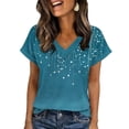 thumbnail image 2 of Inverlee Summer Going Out Shirts for Women Sparkle Print V Neck Short Sleeve Elegant Teal Drop Pattern Trendy Everyday Lightweight Comfy Blouses Light Blue L, 2 of 7