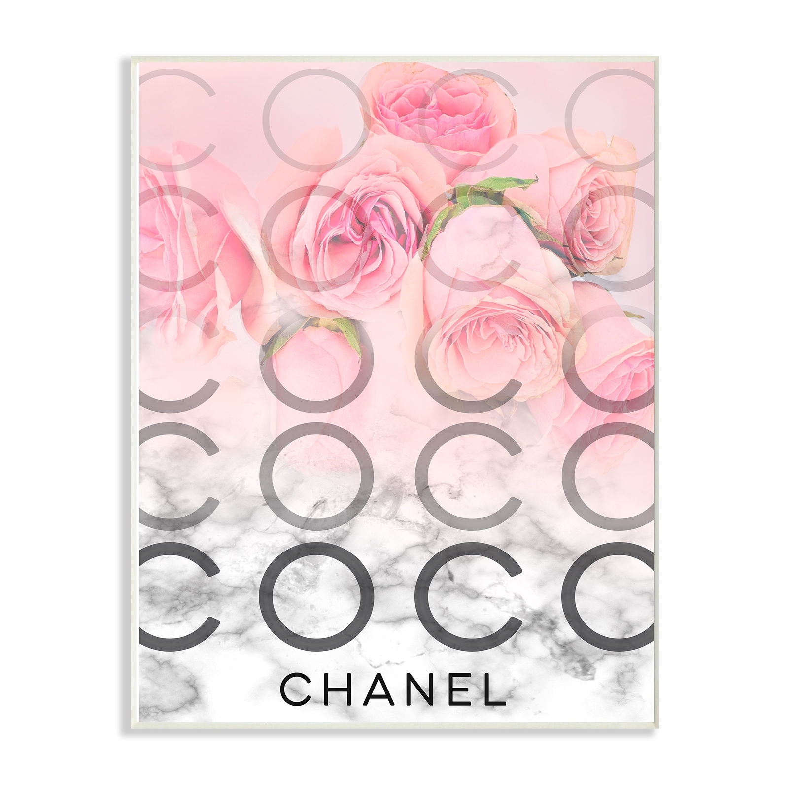 The Stupell Home Decor Pink Ombre C and O Typography Over Roses and Marble Wall Plaque Art