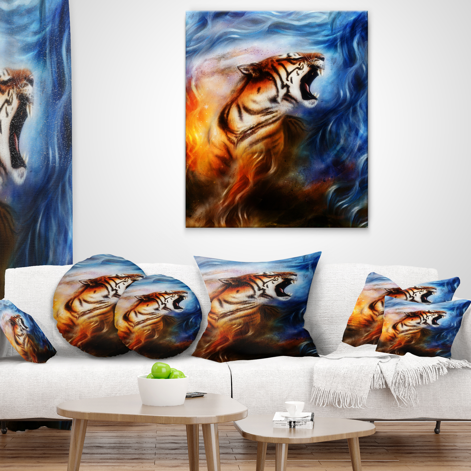 Designart Gentle Tiger Portrait Collage - Animal Throw Pillow - 16x16