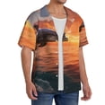 thumbnail image 4 of Honeii 's Sunset Dancing Dolphin B for men's short-sleeved button-up collared shirt featuring a pocket, perfect for beach vacations, and travel adventures., 4 of 5