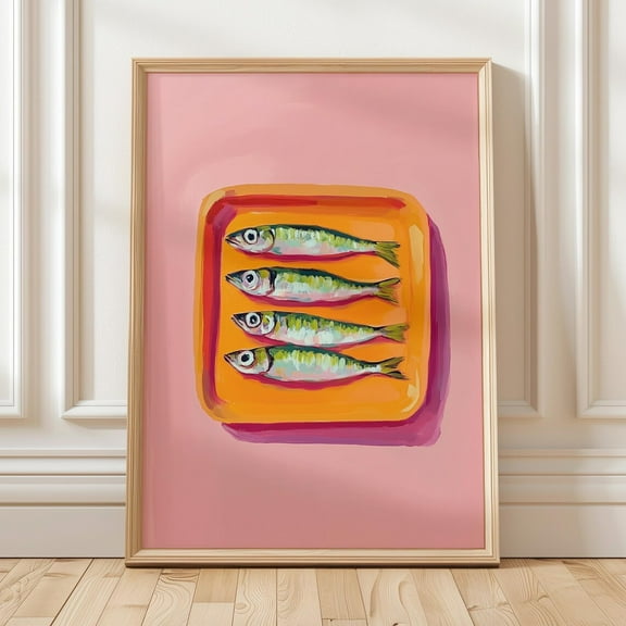 Colorful Sardine Art, Vibrant Fish Wall Decor For Kitchen, Pink And Orange Modern Artwork, Coastal Sardine Print Wall Art, Modern Wall Decor, 8x12 UNFRAMED