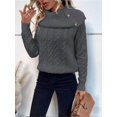 thumbnail image 5 of Women'S Pullover Sweater Pile Collar Knit Raglan Sleeve Sweater Dark Grey M, 5 of 10