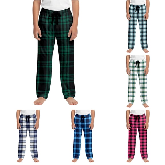 JAJAHO Boys Girls Pajamas Pants Sizes 3-14 Plaid Loose Straight Leg Kids Sleepwear Bottoms