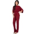 thumbnail image 4 of KOH KOH Long Pants Formal Cocktail Evening One Piece Fall Pockets Dressy Jumpsuit Romper Suit Casual Outfit Playsuit Tall 3/4 Short Sleeve For Women Crimson Dark Red Large US 12-14 NT118, 4 of 6