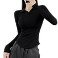 thumbnail image 6 of Tiqkatyck Womens Long Sleeve Shirts, Women's Casual Elastic Long Sleeve Slim Fitting Half Zippered Lapel Solid Color T Shirt Crewneck Sweat Shirts, Women Summer Tops Black S, 6 of 7