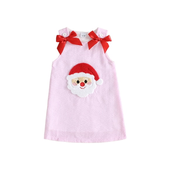 RUINIXCW Toddler Baby Girl Christmas Dress Outfit Infant Baby Girls Fall Tank Dress Overalls Cute Santa Gingerbread Embroidery Sleeveless Striped Dress with Bows