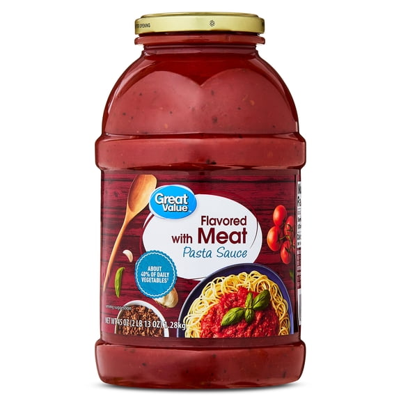 Great Value Flavored with Meat Pasta Sauce, 45 oz Jar