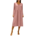 thumbnail image 5 of Antinious Women Solid Loose Long Sleeve Button Closure Daily Wear Nightgown, 5 of 5