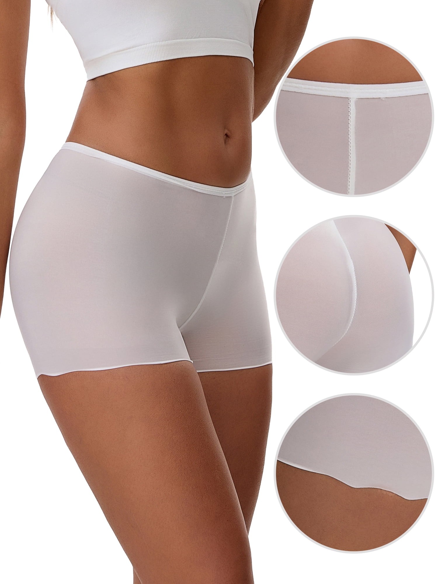 Unique Bargains Seamless Ice Silk Lace Trim Slip Shorts L White Y1