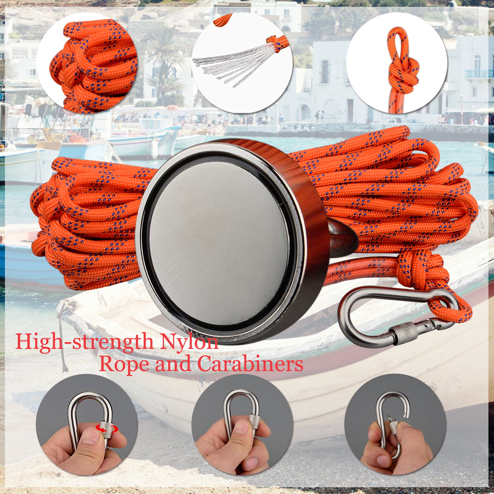 120lb Small Neodymium Rare Earth Fishing Magnet Kit with 65ft Rope and Gloves