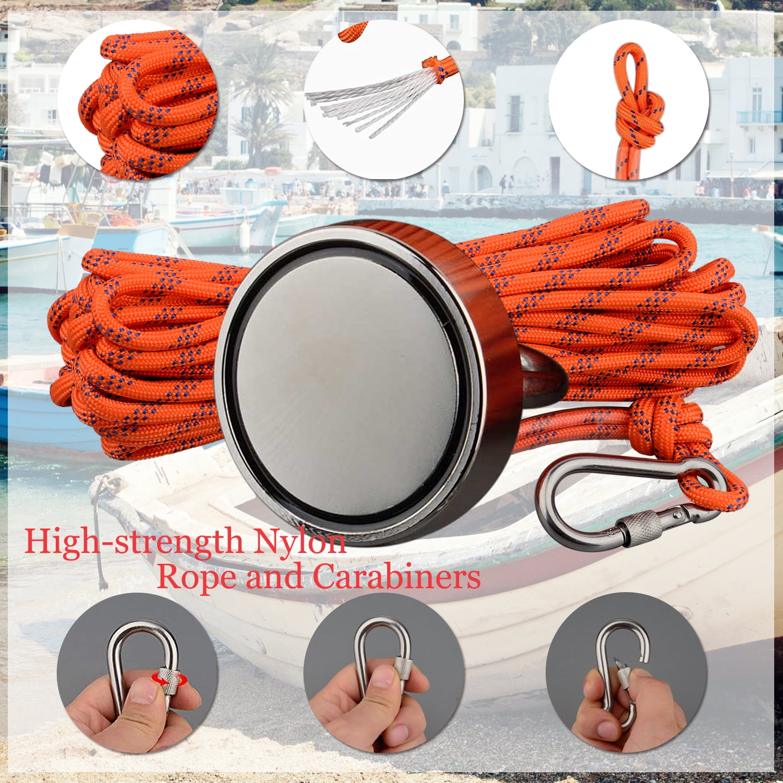 ULIBERMAGNET Super Strong Magnet Fishing Kit,Double Sided 2400lb Neodymium  Magnet,Heavy Dutry Magnet with 49Ft Salvage Rope,Non-Slip Gloves,Pocket for