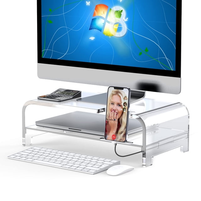 Soporte para computadora portátil Beimu, acrílico, con almacenamiento, transparente