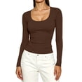 thumbnail image 5 of SuTry Womens Scoop Neck Top Long Sleeve Ribbed Knit Slim Fit Stretch Fabric Basic Tee Shirt Casual Everyday Wardrobe Staple, 5 of 7