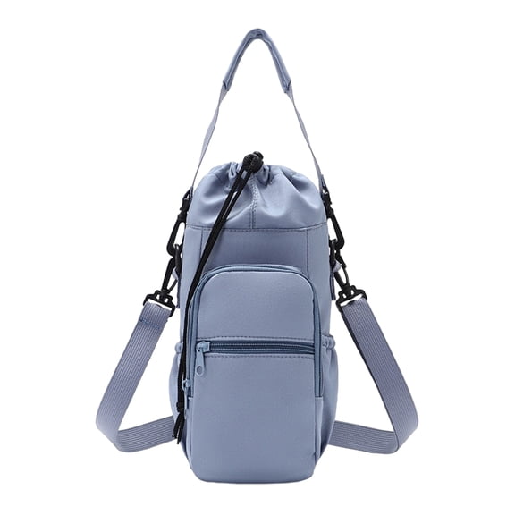 Ruanlalo Insulated Water Bottle Sling Bag Adjustable Strap Drawstring Bottle Bag for Hiking Gym Travel Multiple Pockets Bottle Pouch for Phone Keys